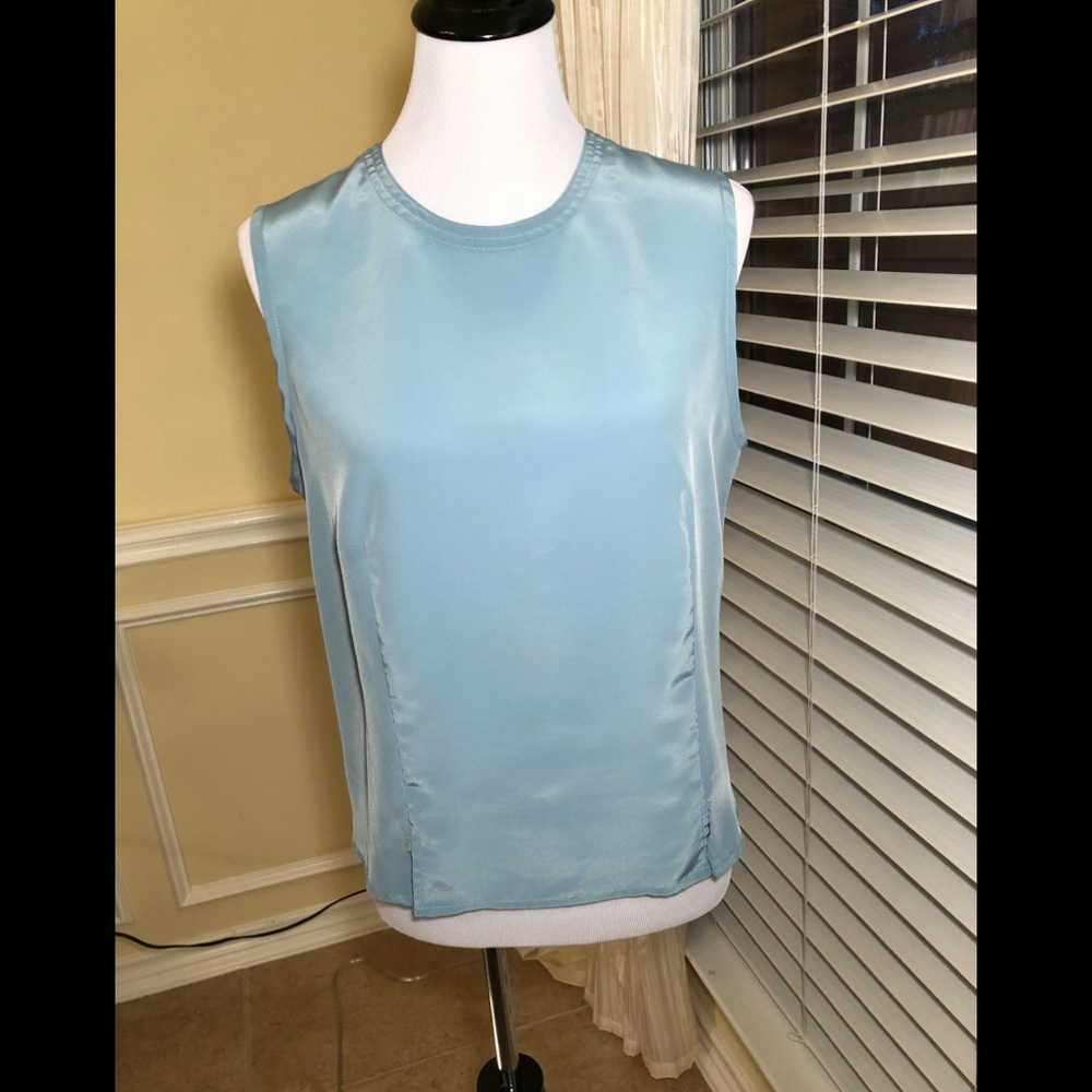 Karen Scott Soft Blue Shell Top with button back